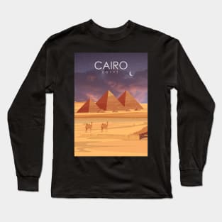 Cairo Egypt Vintage Minimal Retro Travel Poster at Night Long Sleeve T-Shirt